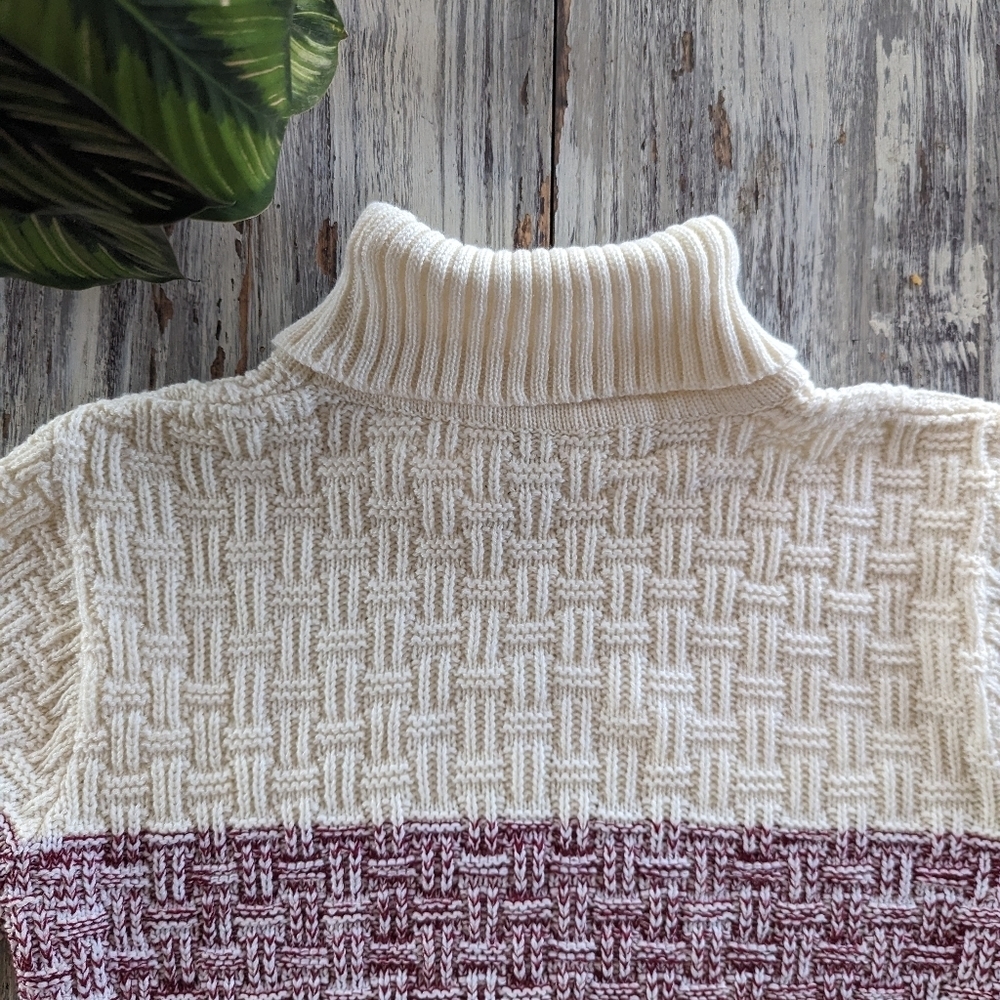 Vintage Color Block Turtleneck Knit Sweater Women's Small Red Cream - Picture 3 of 7